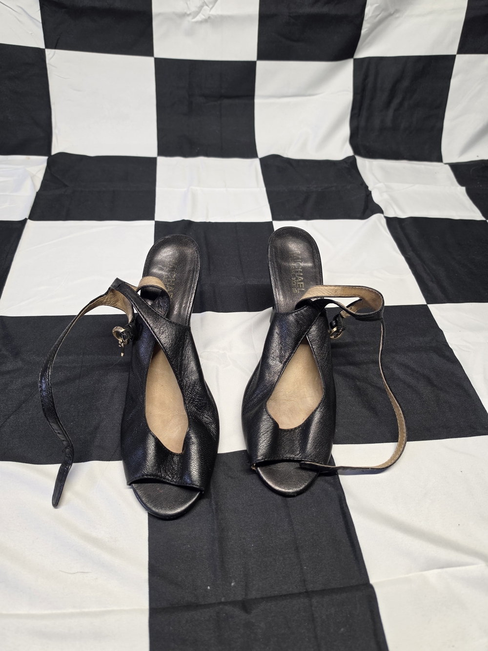 Michael Kors Black Leather Peep-Toe Wedge Sandals